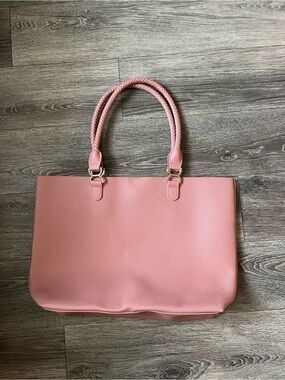 Ulta Beauty Pink Braided-Handle Tote with Gold Hardware
